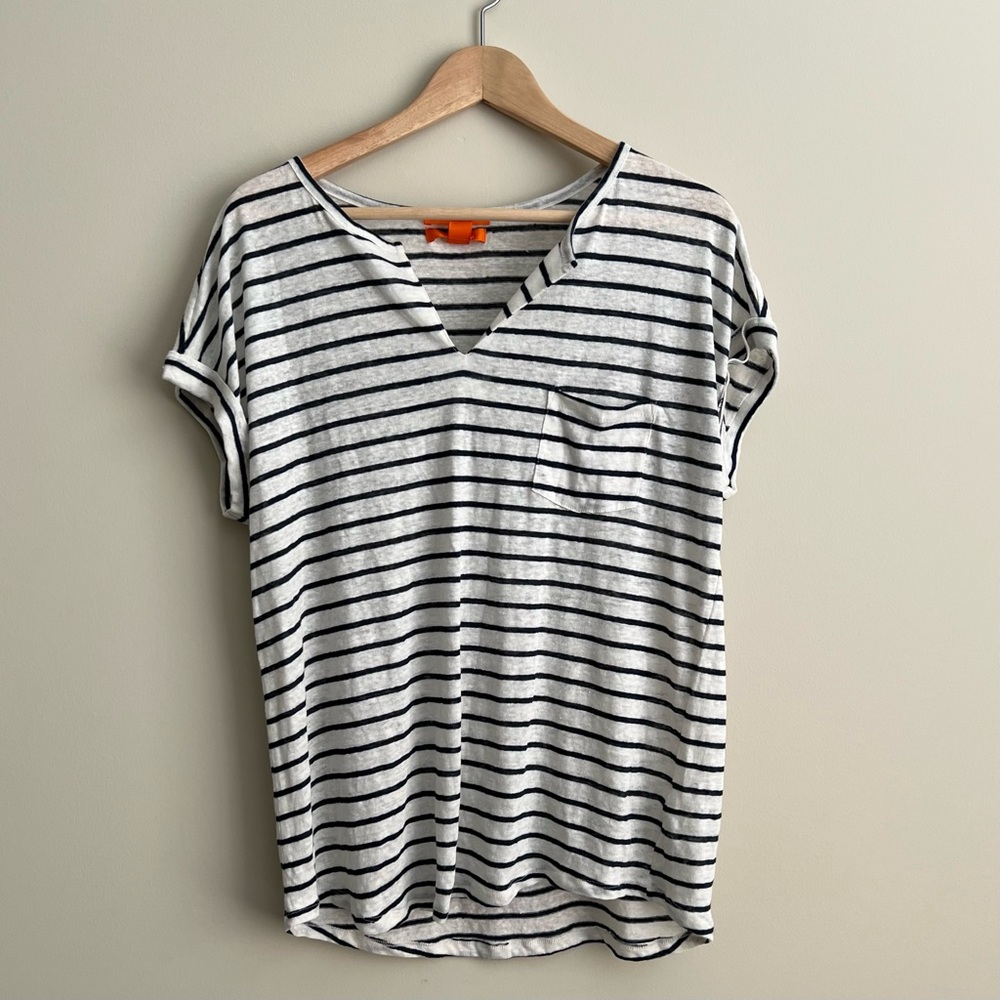 Joe Fresh Short Sleeve Striped V-Neck Women's Top Sz L